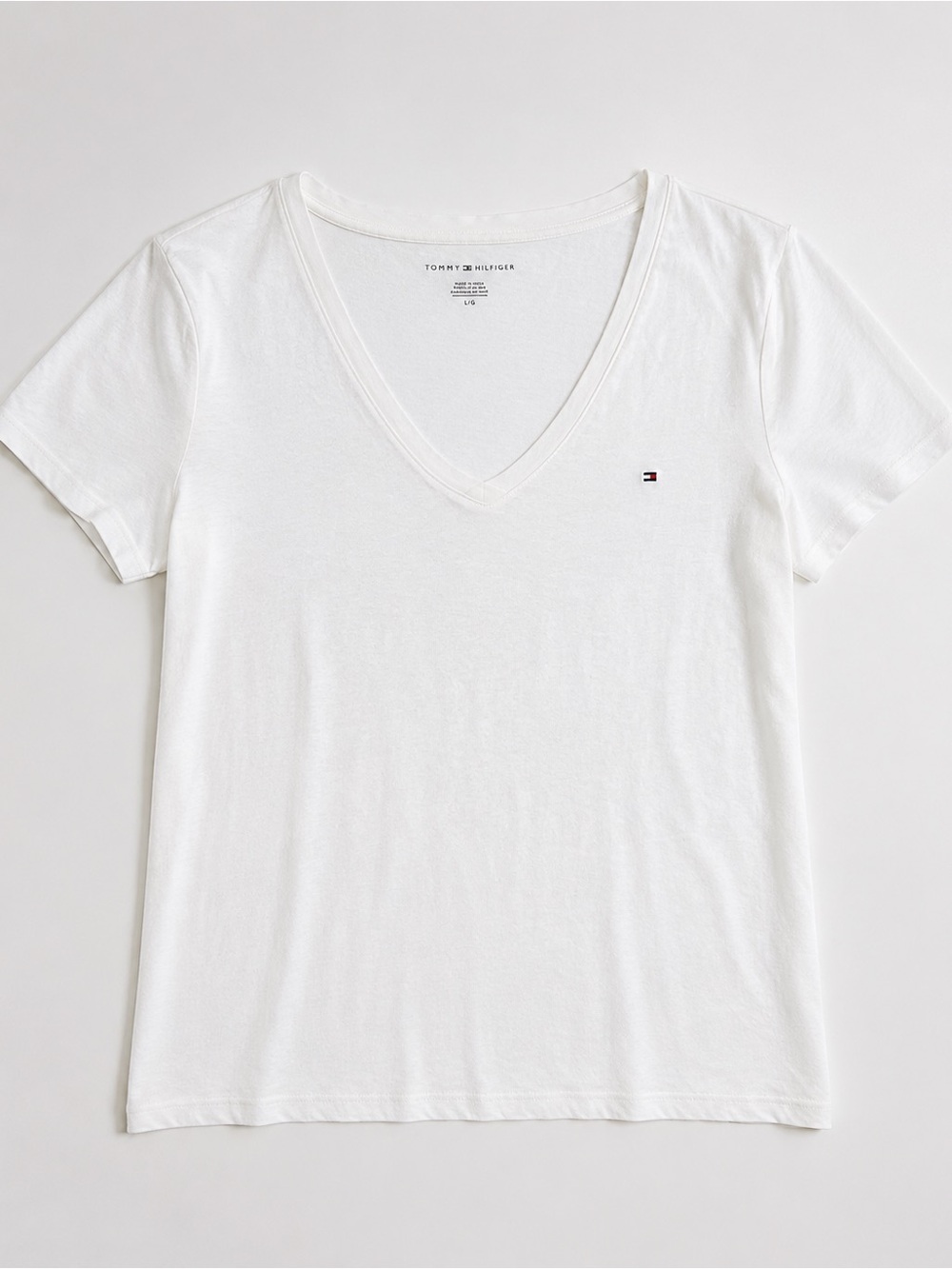 Tommy Hilfiger White V-Neck Short Sleeve Tee with Logo